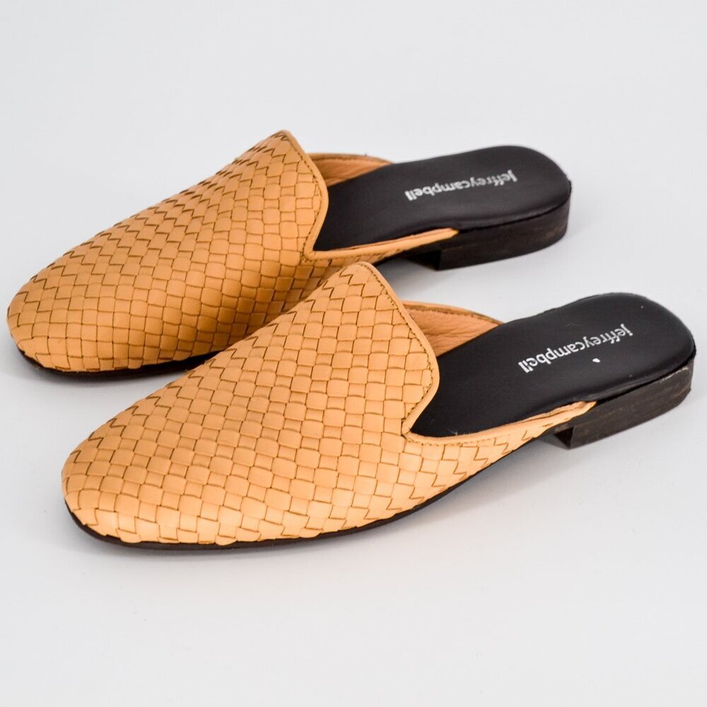Jeffrey Campbell Geode Woven Leather Mules Tan Slip On Flats Handmade Womens 7 - Picture 4 of 7